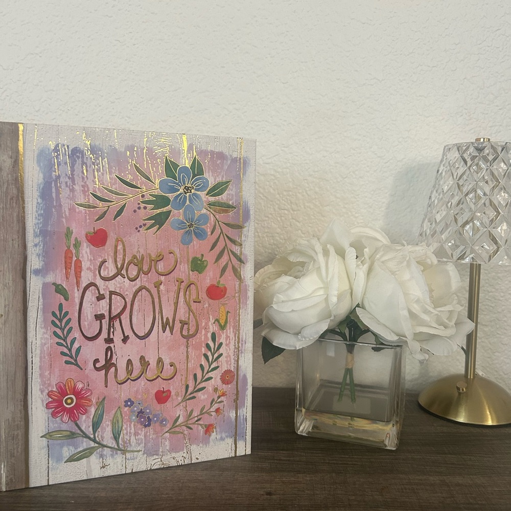 Floral 'Love Grows Here' Wall Art